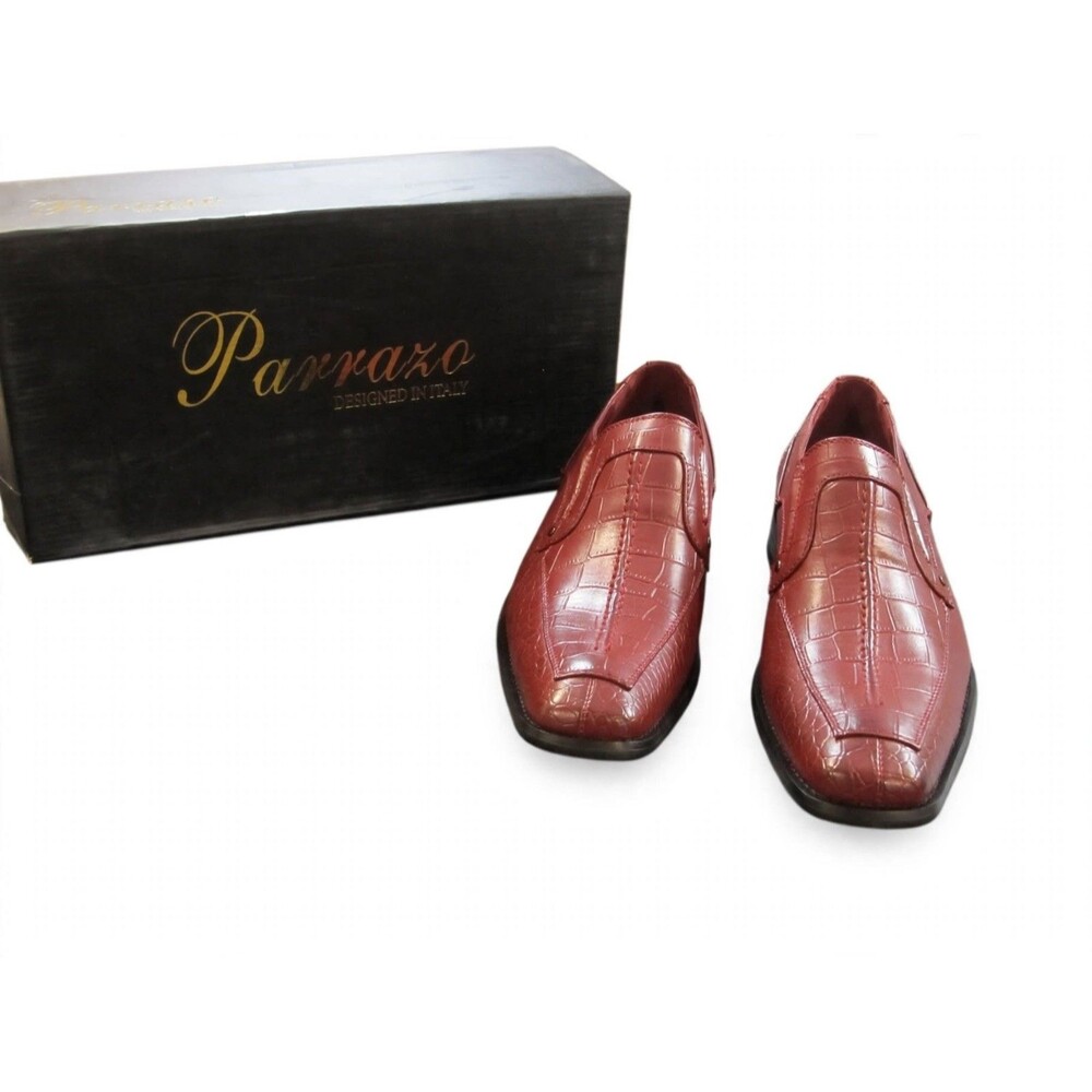 Parrazo Mens 8 Burgundy Croc Loafer Dress Shoes Square Toe Slip On NIB Geico
